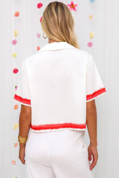 Kulani Kinis Short Sleeve Tie Up Shirt - Cherry Glaze