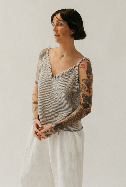 Pokoloko Striped Crinkle Cotton Strappy Top