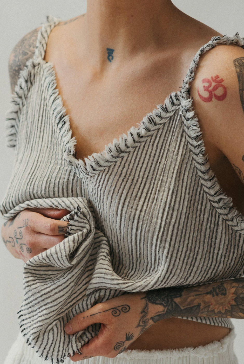 Pokoloko Striped Crinkle Cotton Strappy Top