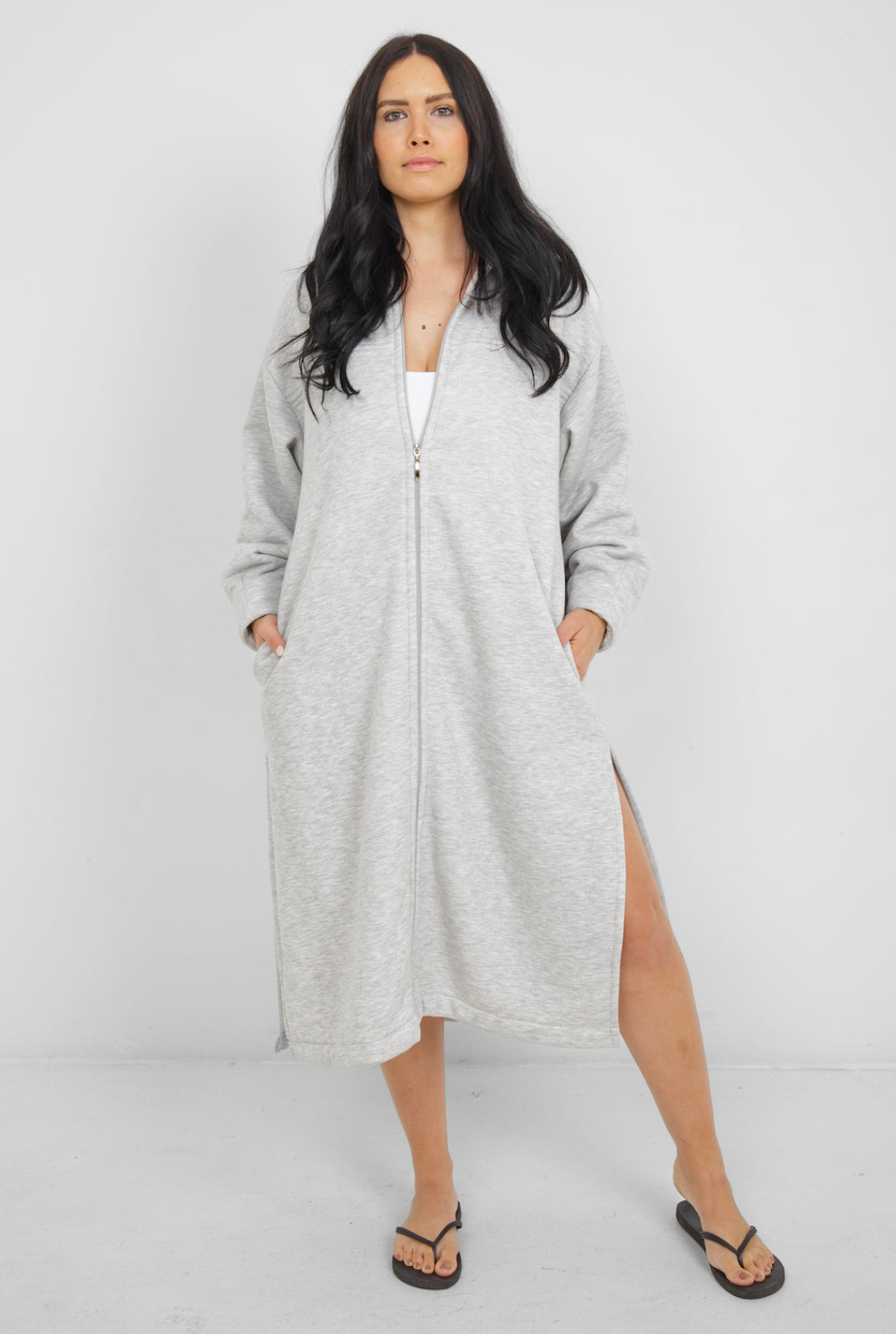 Tofino Towel Co. The Rails Terry Zip Cover Up w/Hood - Grey