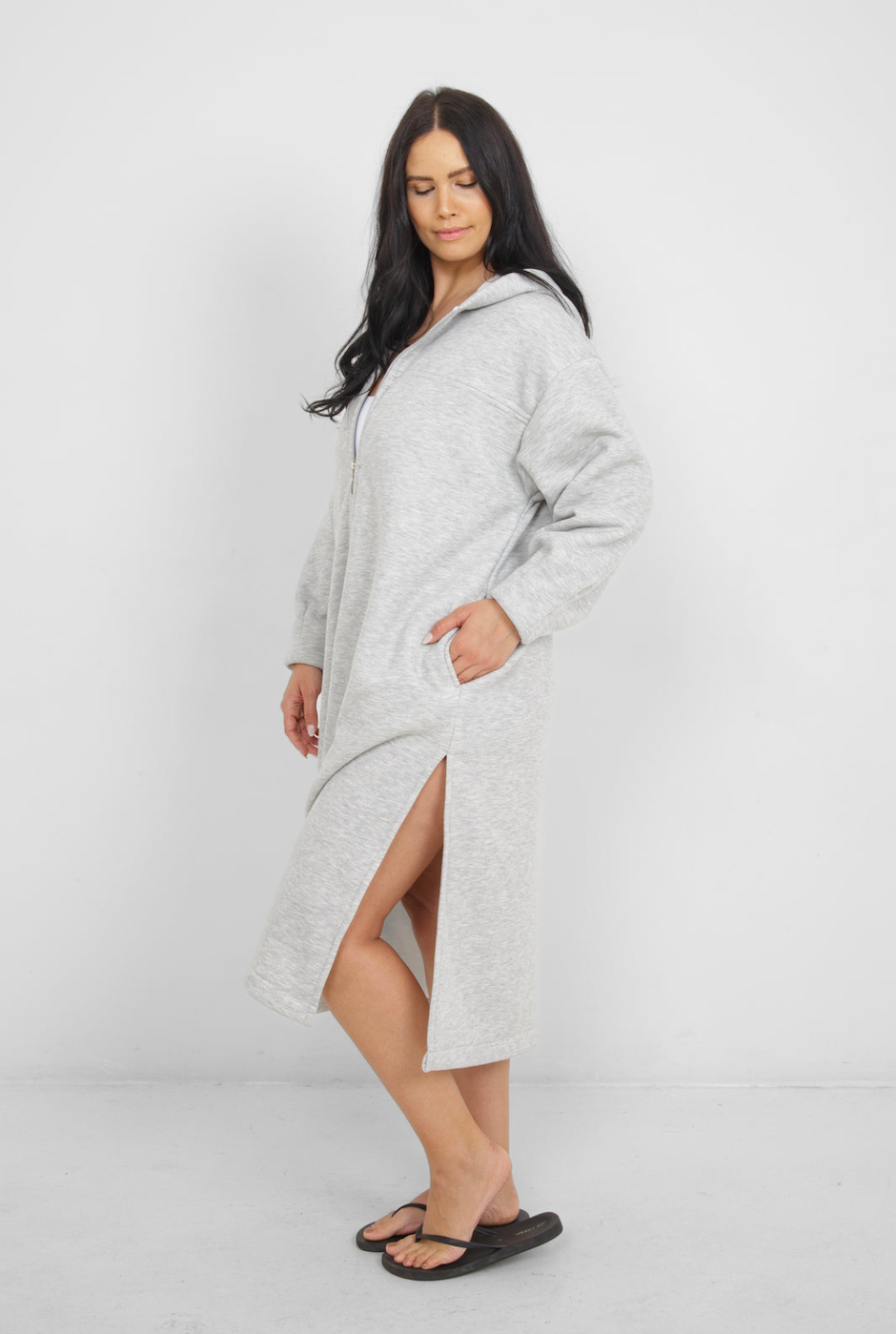 Tofino Towel Co. The Rails Terry Zip Cover Up w/Hood - Grey