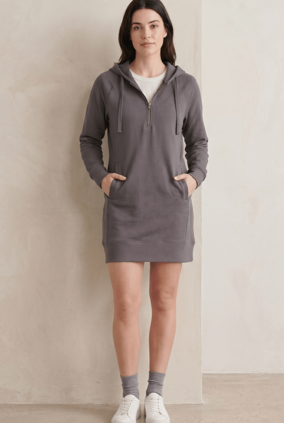 DKR & Co Long Sleeve 1/4 Zip Hooded Dress