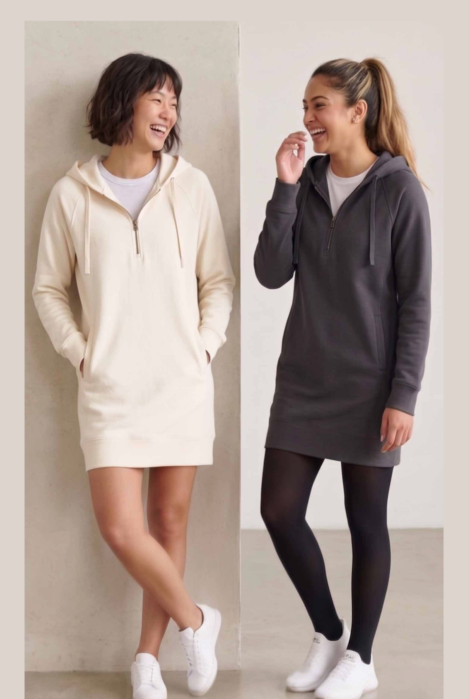 DKR & Co Long Sleeve 1/4 Zip Hooded Dress