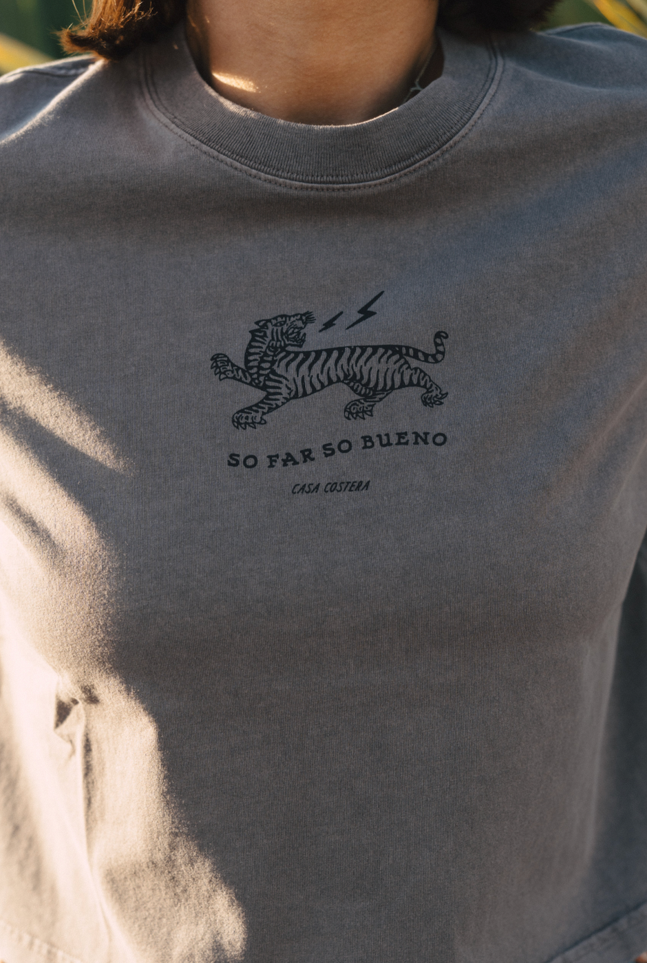 Casa Costera So Far So Bueno Crop Tee – Grey