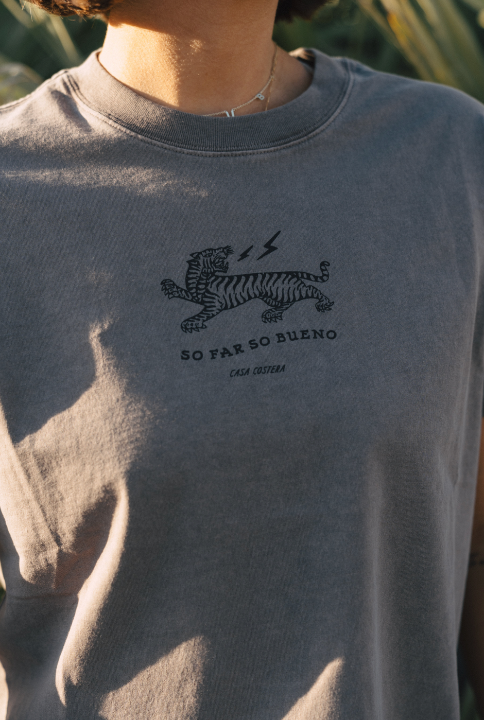 Casa Costera So Far So Bueno Crop Tee – Grey