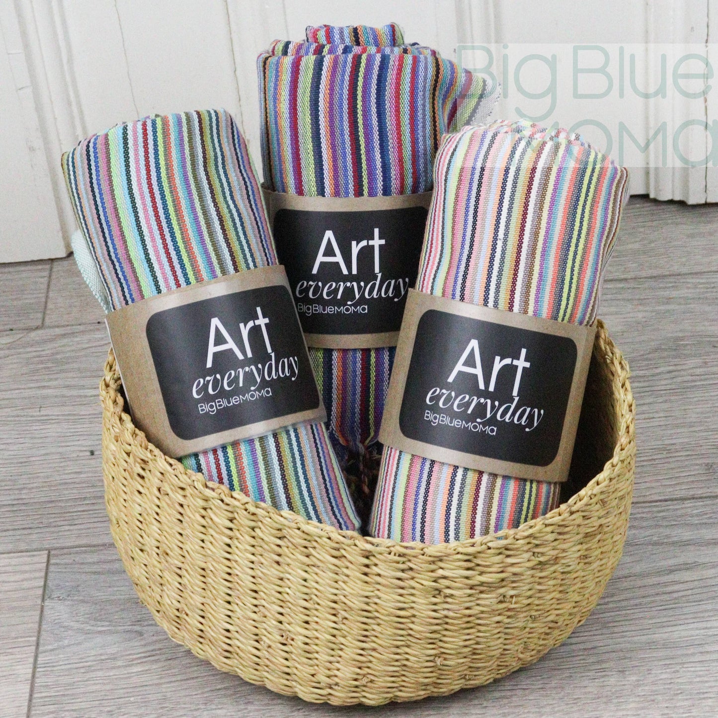 Big Blue Moma Colourful Stripe Peshtemal: Pistachio