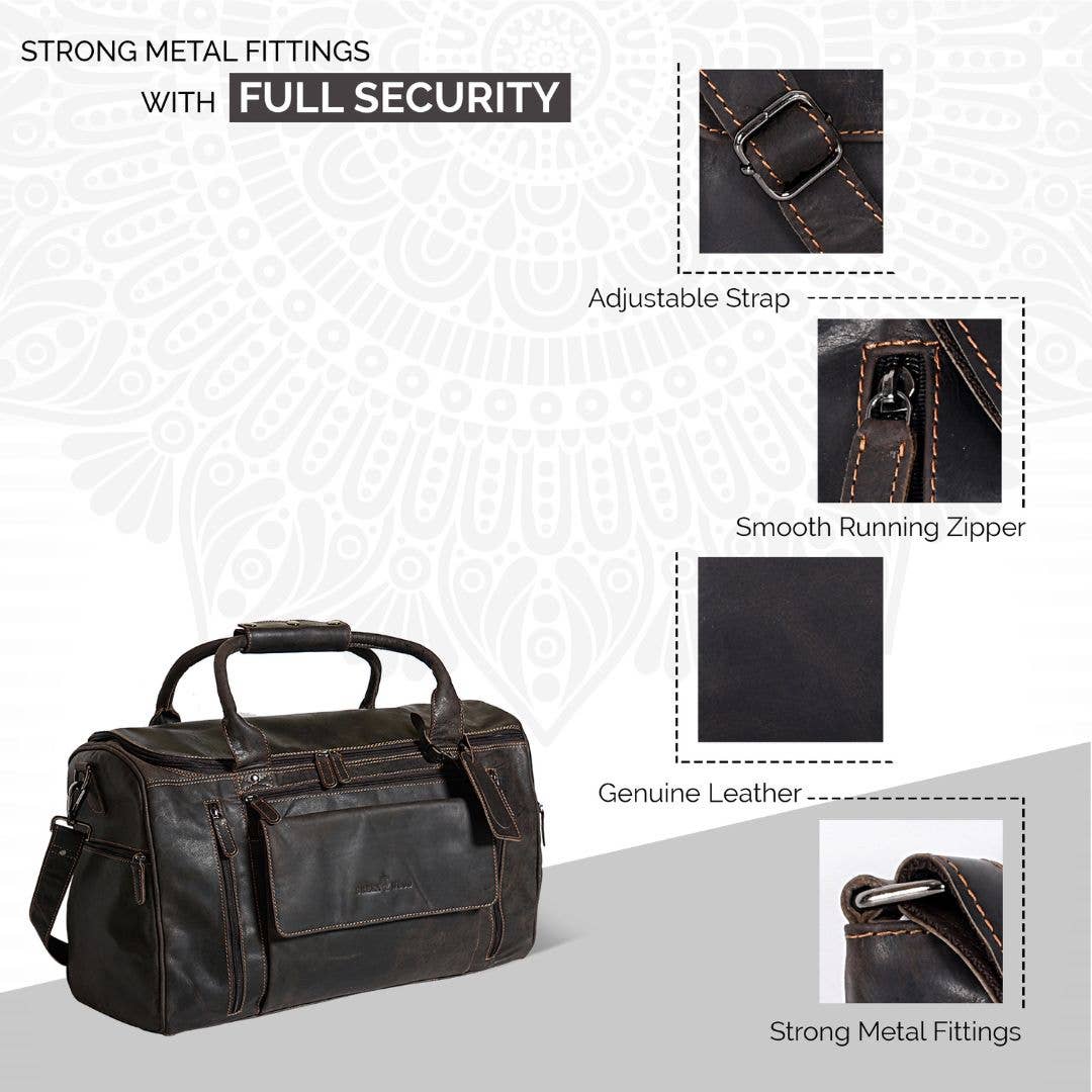 Large Leather Weekender Bag - Casual Vintage Look: Sandal