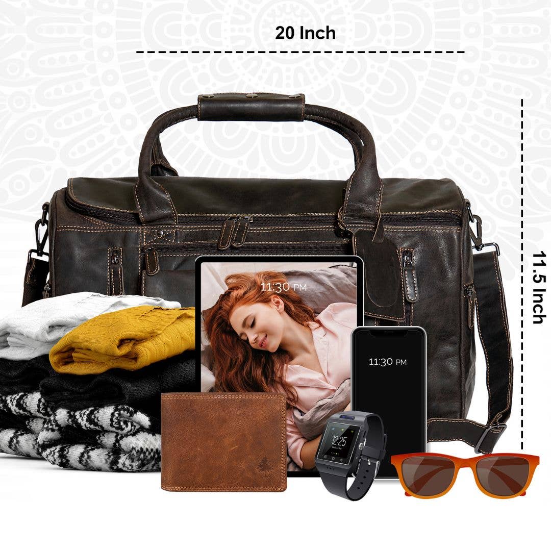 Large Leather Weekender Bag - Casual Vintage Look: Sandal