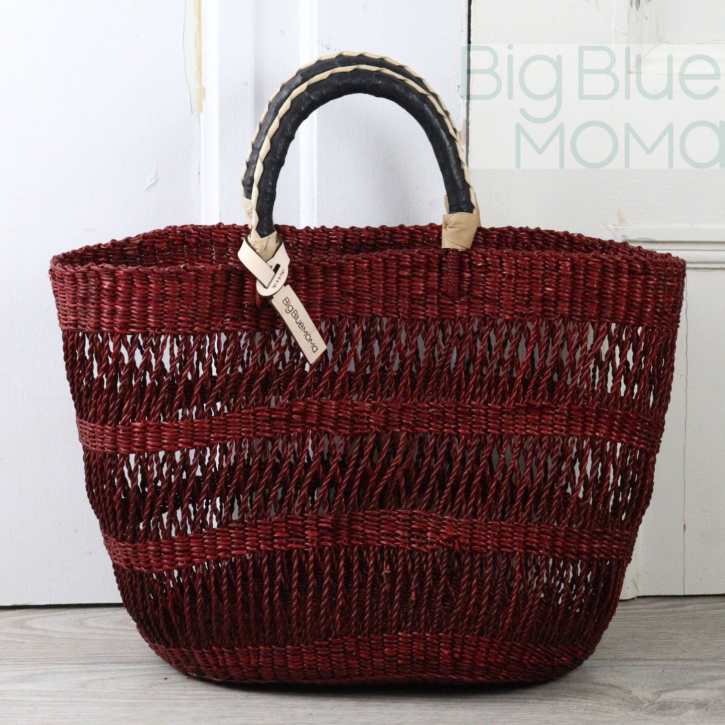 Big Blue Moma Bolga Basket - Special Net - Medium: Natural & Turquoise