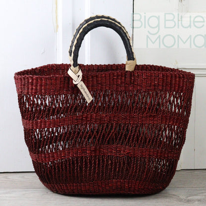 Big Blue Moma Bolga Basket - Special Net - Medium: Natural & Turquoise