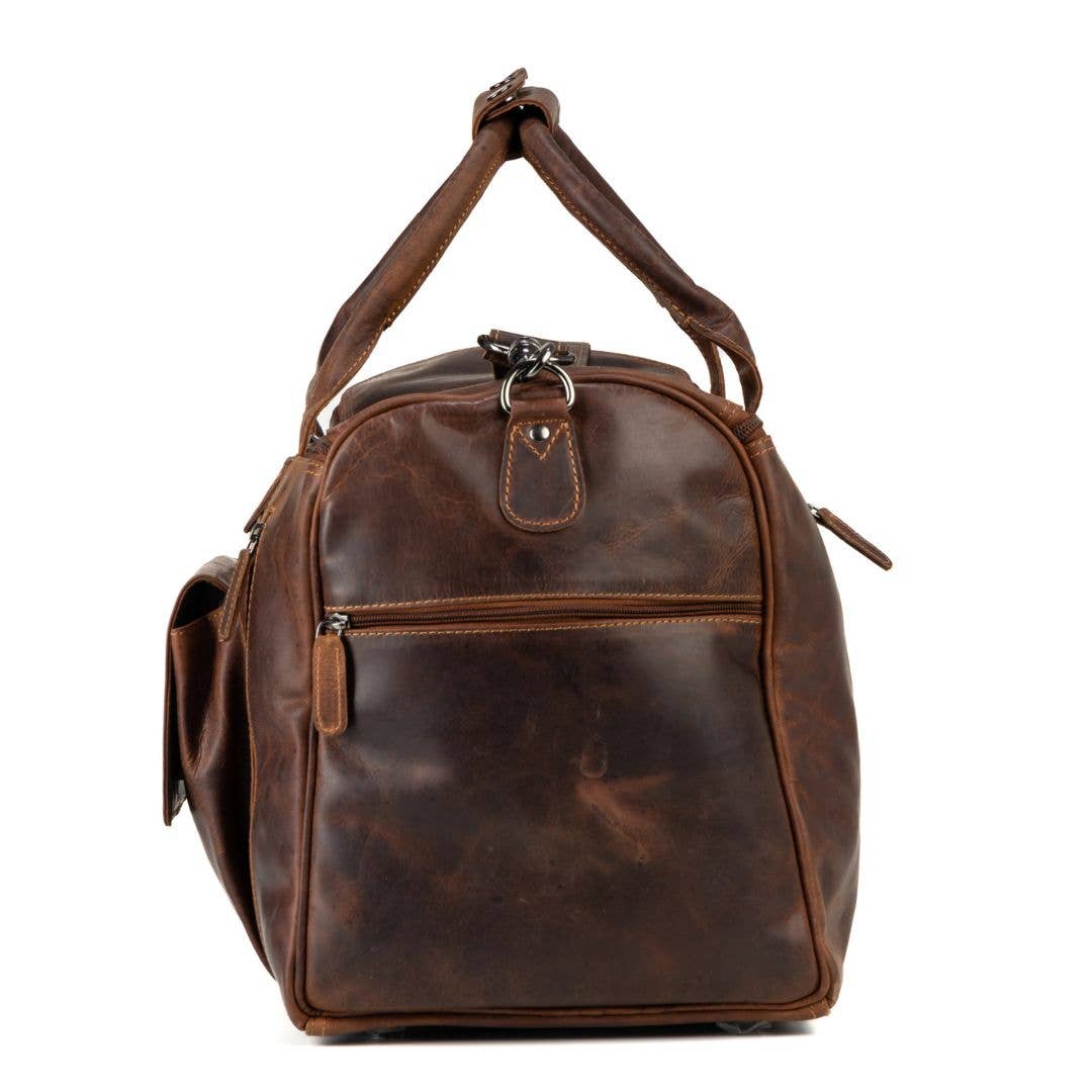 Large Leather Weekender Bag - Casual Vintage Look: Sandal