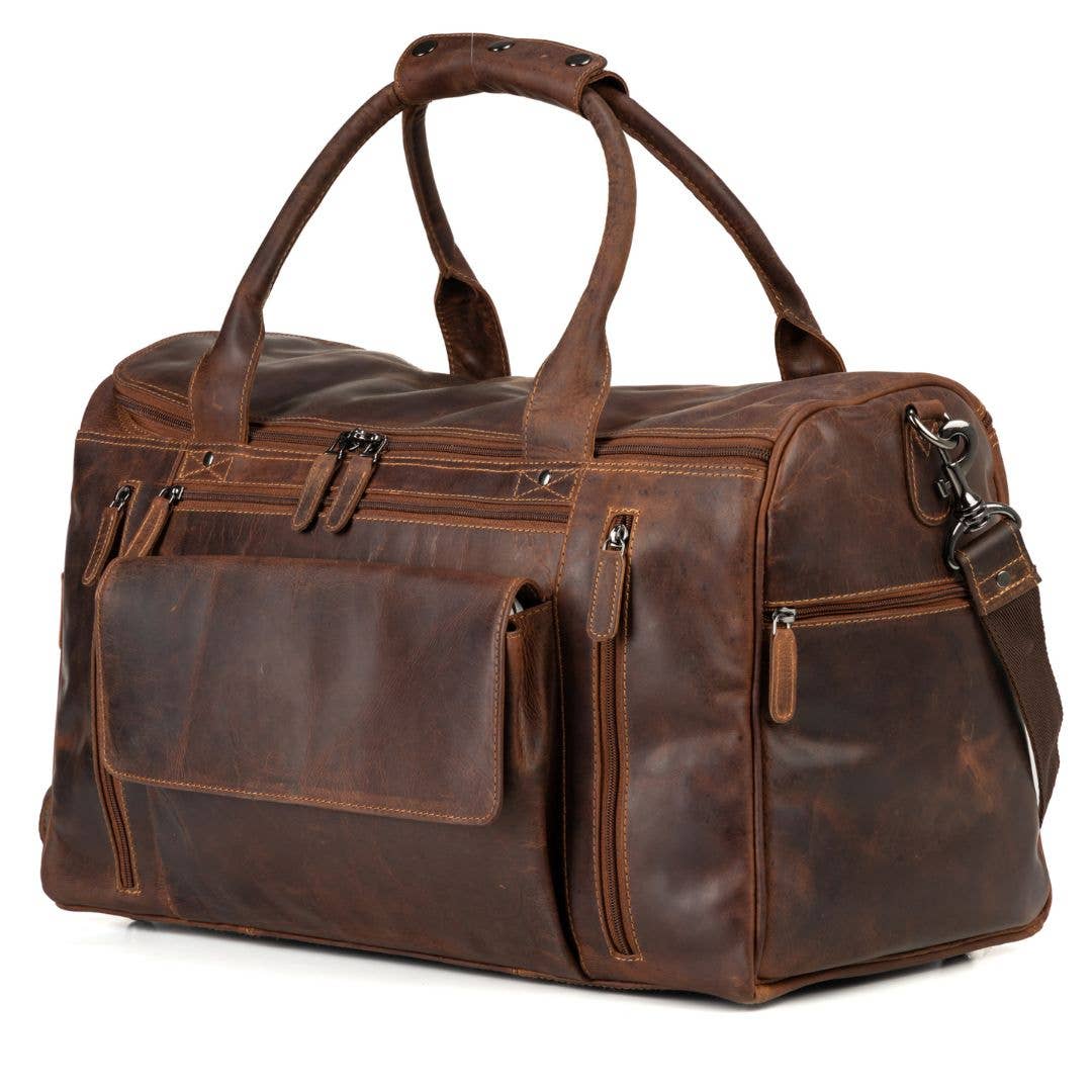 Large Leather Weekender Bag - Casual Vintage Look: Sandal