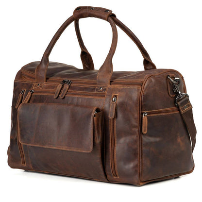 Large Leather Weekender Bag - Casual Vintage Look: Sandal