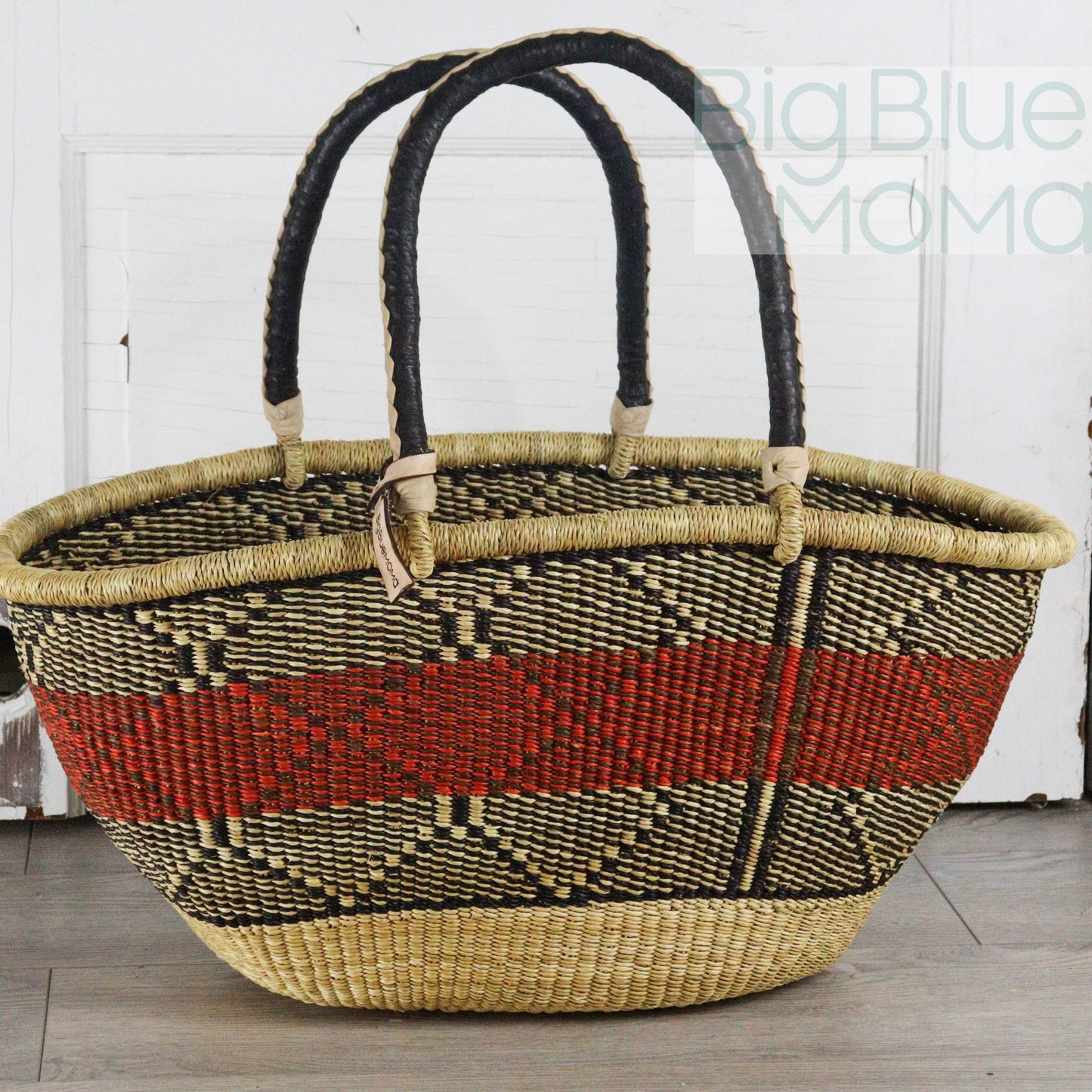 Big Blue Moma Bolga Basket - Bolga Basket - Large Special Shopper - Traditional Palette