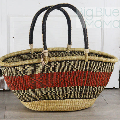 Big Blue Moma Bolga Basket - Bolga Basket - Large Special Shopper - Traditional Palette