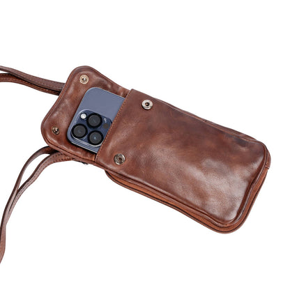 Leather Elk Phone-Shoulder Bag Brown for Women: Black