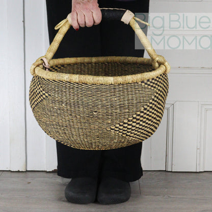 Big Blue Moma Bolga Basket - Large Round Basket - Natural Palette