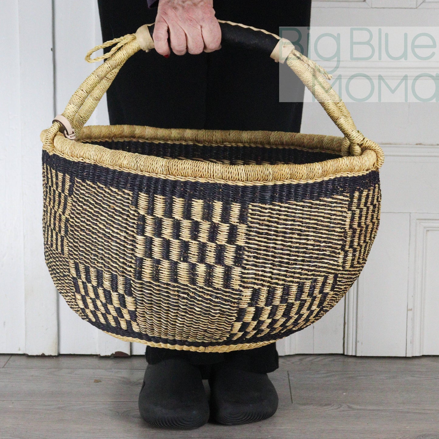 Big Blue Moma Bolga Basket - Large Round Basket - Natural Palette