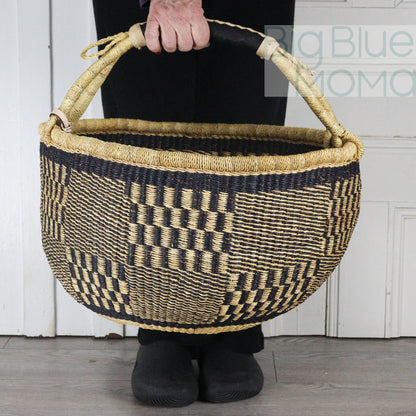 Big Blue Moma Bolga Basket - Large Round Basket - Natural Palette