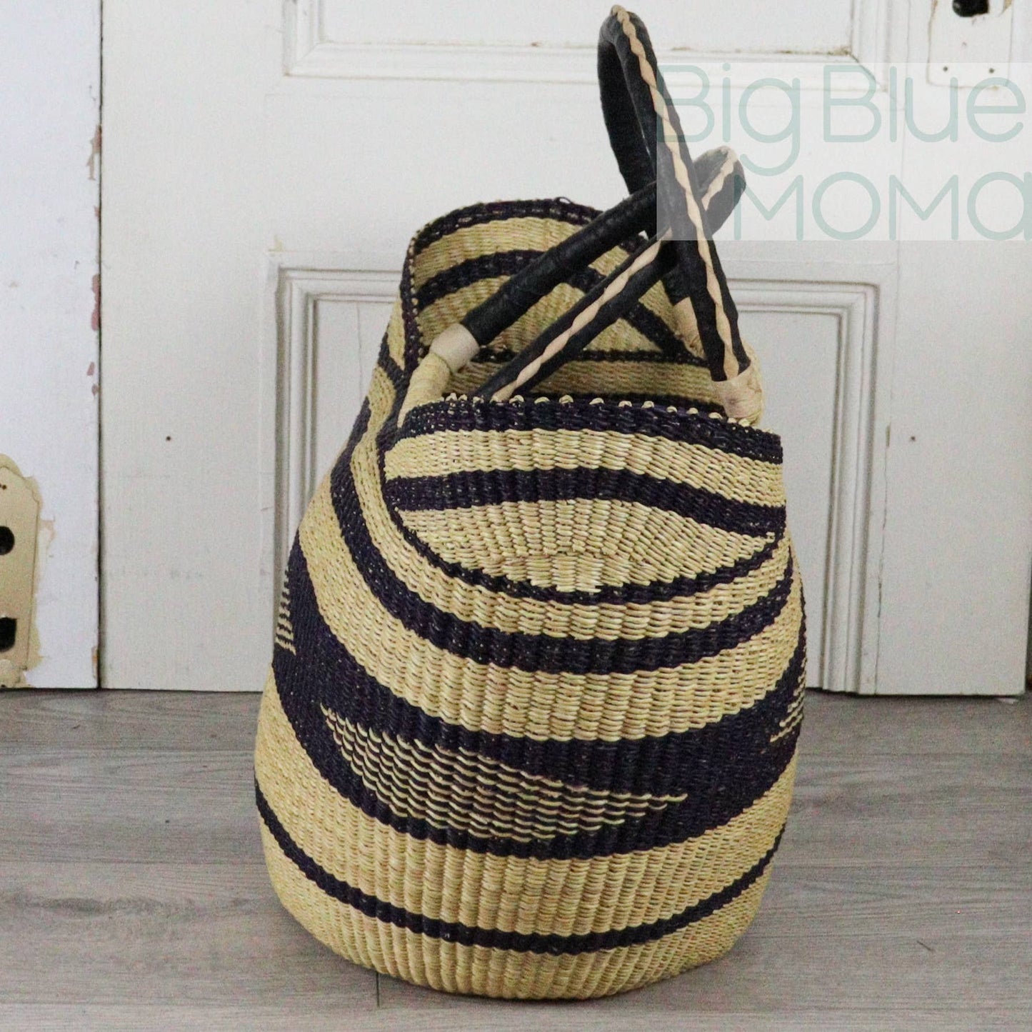 Big Blue Moma Bolga Basket - Large U Shopper - Natural Palette