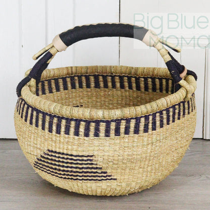 Big Blue Moma Bolga Basket - Large Round Basket - Natural Palette