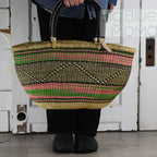 Big Blue Moma Bolga Basket - Bolga Basket - Large Special Shopper - Traditional Palette