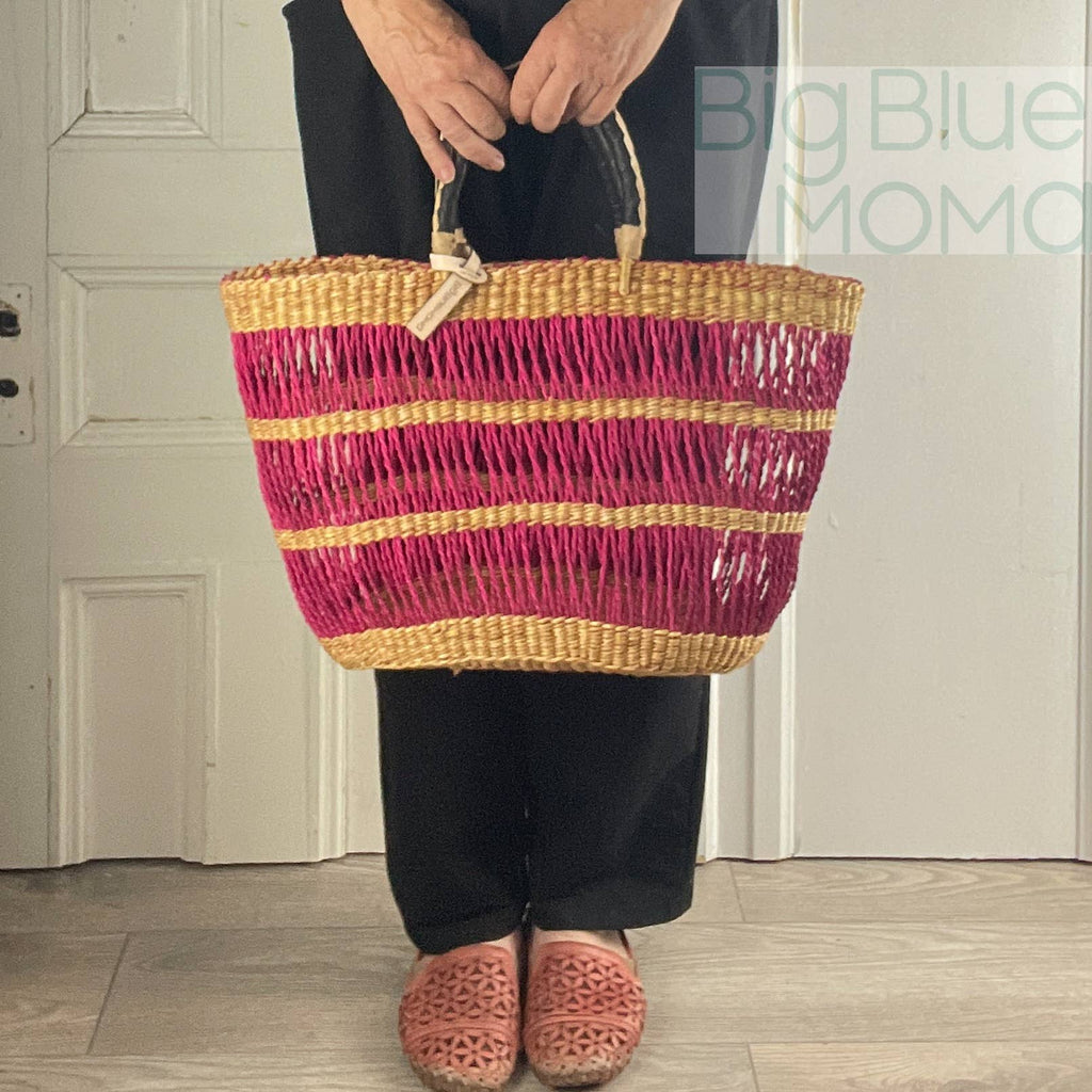 Big Blue Moma Bolga Basket - Special Net - Medium: Natural & Turquoise