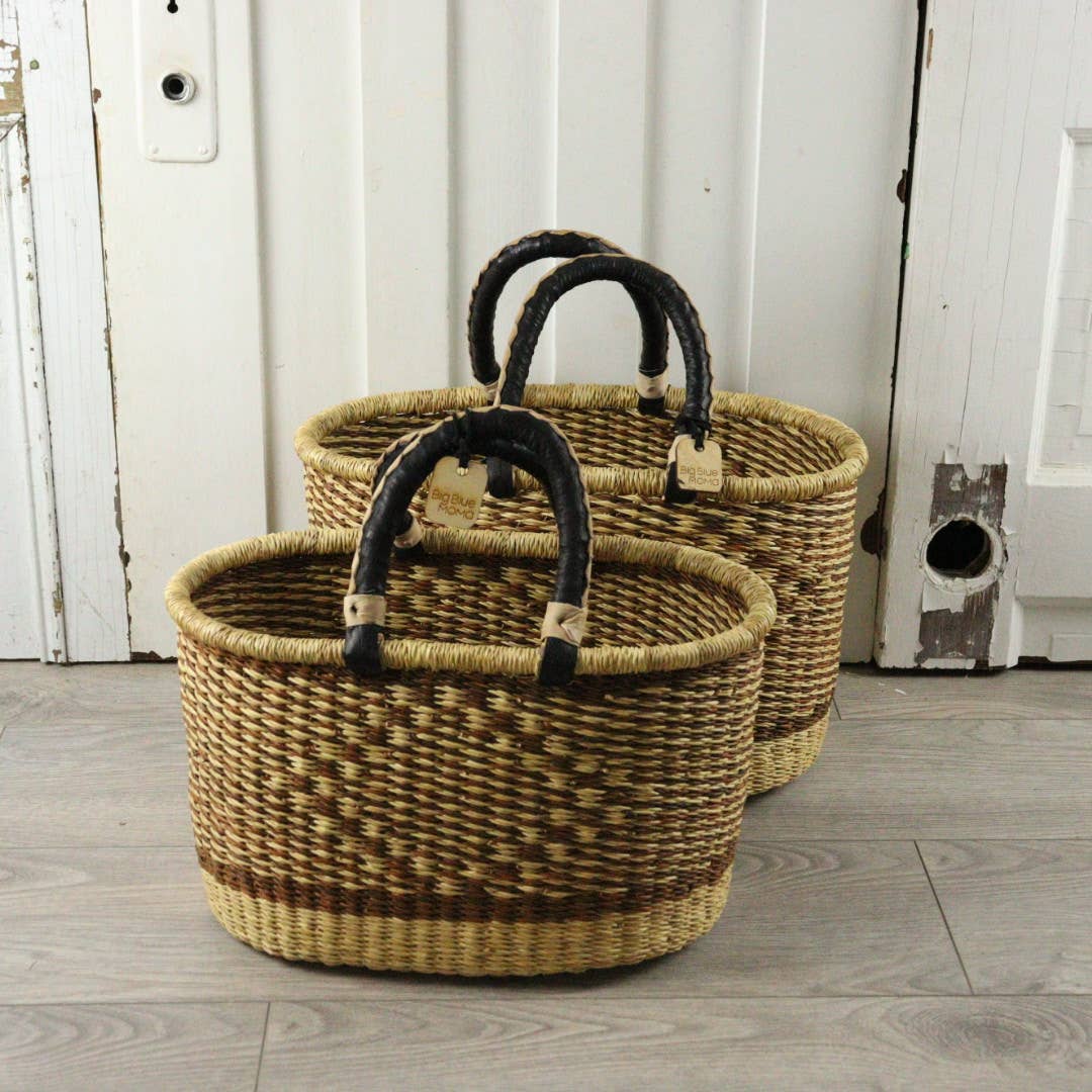 Big Blue Moma Oval Basket with Two Handles Medium - Traditional Palette