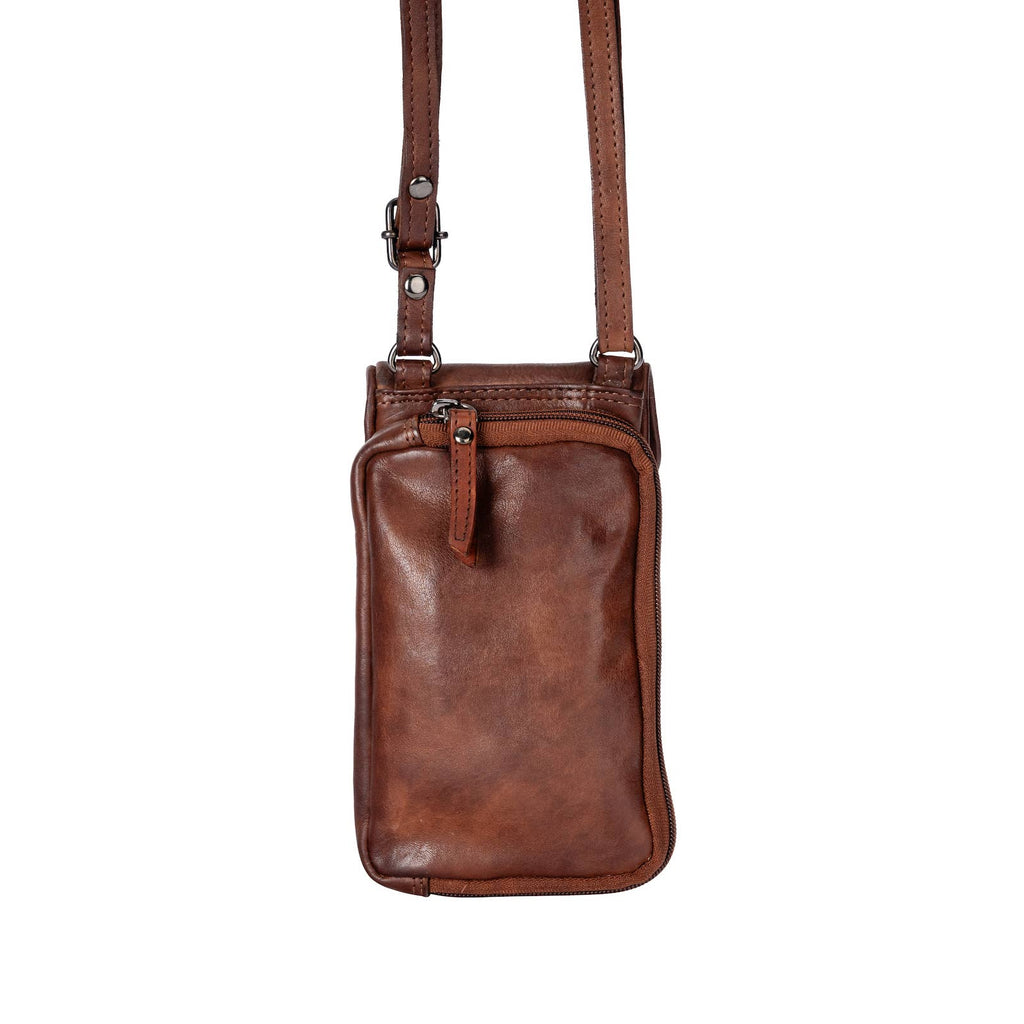 Leather Elk Phone-Shoulder Bag Brown for Women: Black