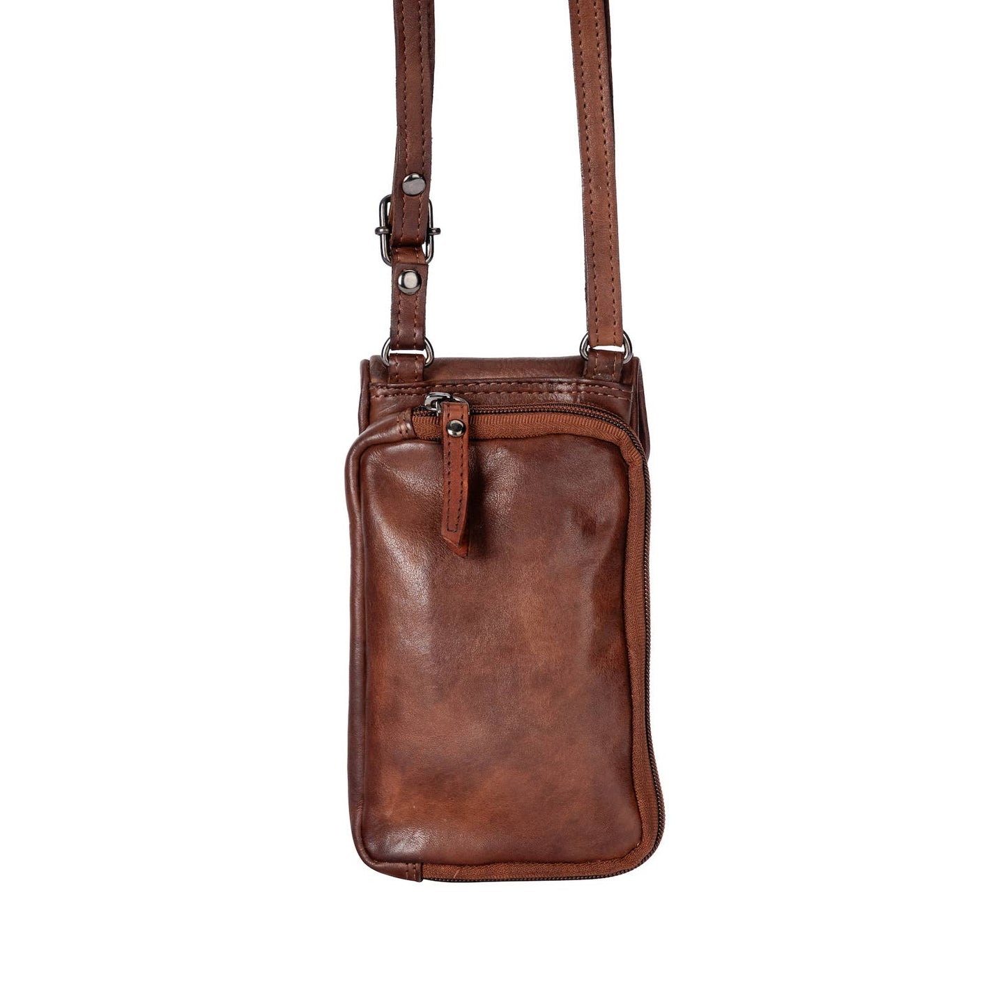 Leather Elk Phone-Shoulder Bag Brown for Women: Black