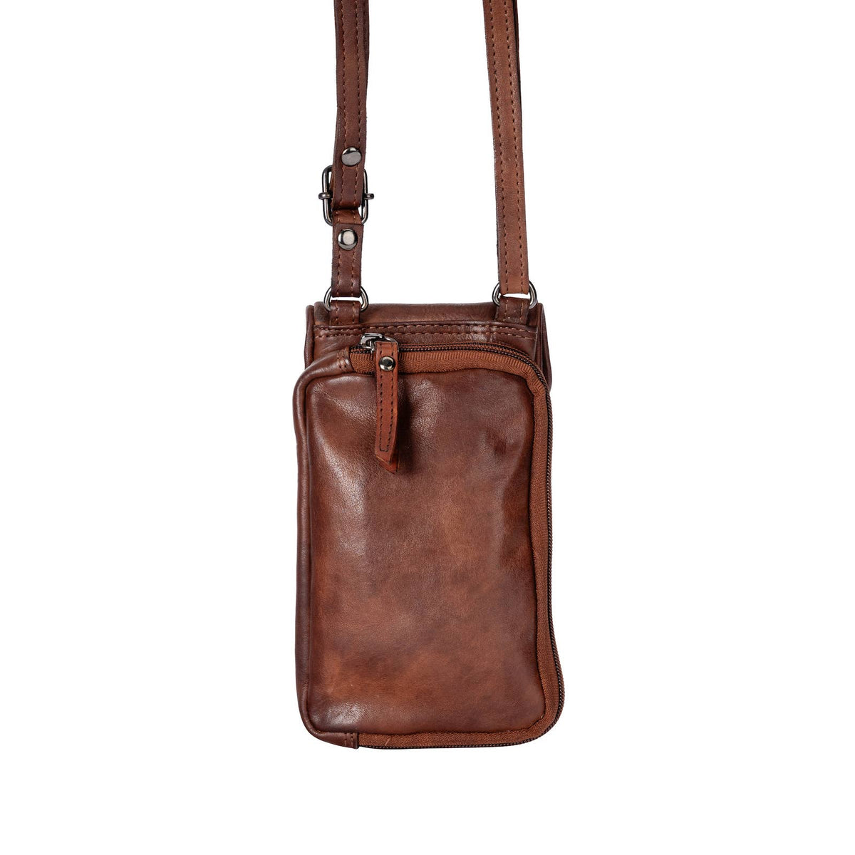 Leather Elk Phone-Shoulder Bag Brown for Women: Black