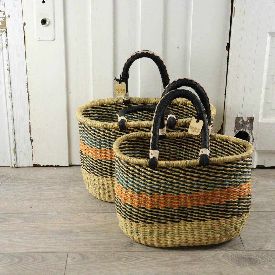 Big Blue Moma Oval Basket with Two Handles Medium - Traditional Palette