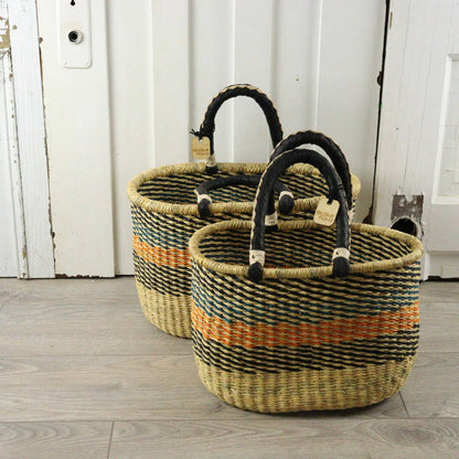 Big Blue Moma Oval Basket with Two Handles Medium - Traditional Palette