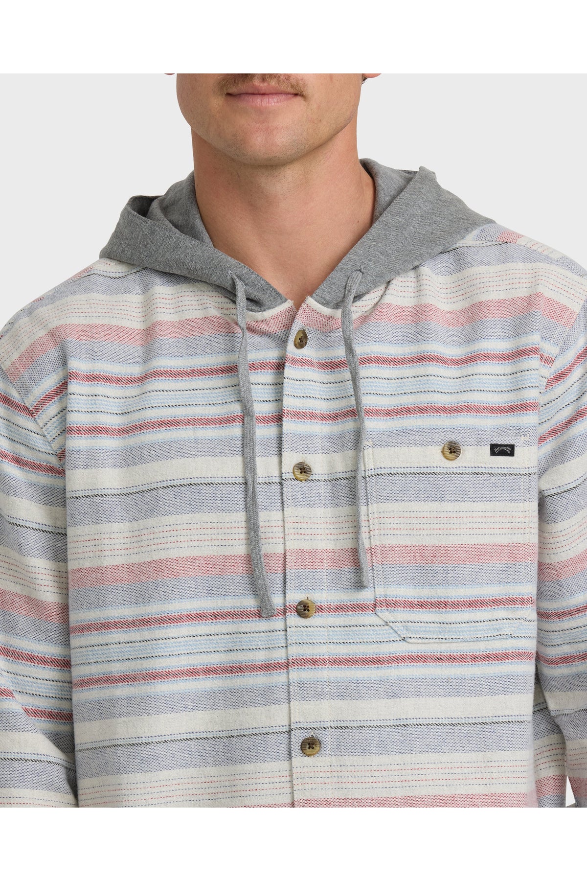Billabong Baja Hooded Flannel Shirt in Off White, fabric and design detail