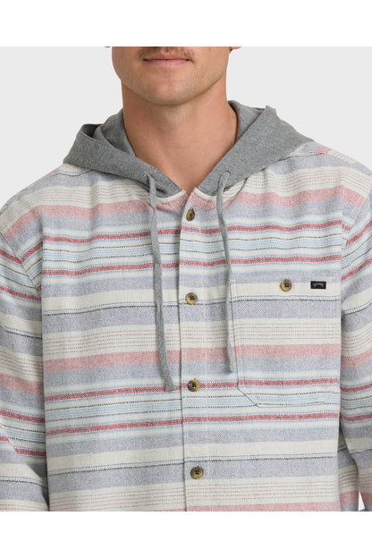 Billabong Baja Hooded Flannel Shirt in Off White, fabric and design detail