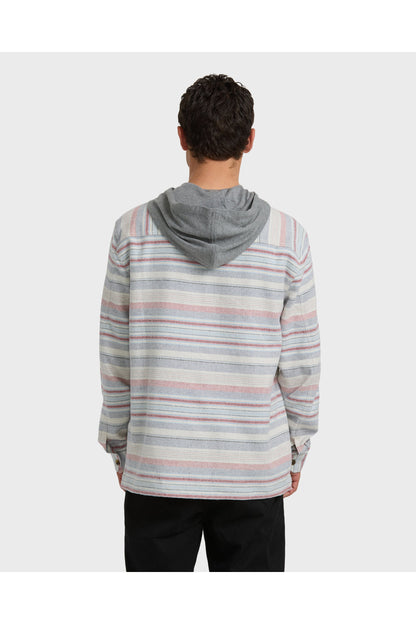 Billabong Baja Hooded Flannel Shirt in Off White, back view