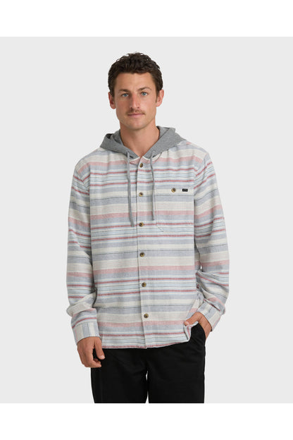Billabong Baja Hooded Flannel Shirt in Off White, front view