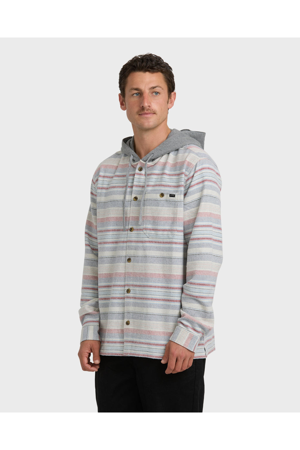 Billabong Baja Hooded Flannel Shirt in Off White, side view
