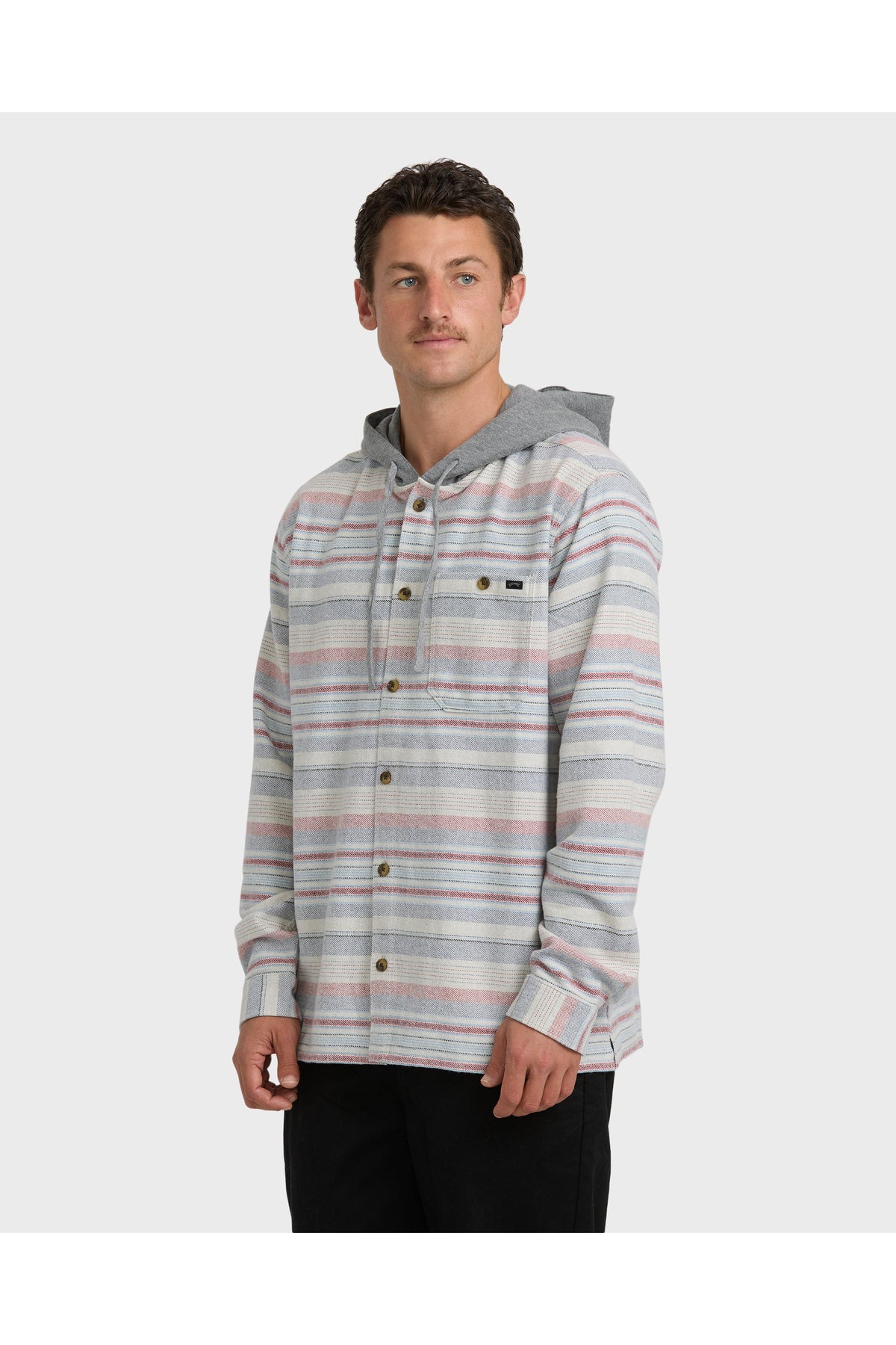 Billabong Baja Hooded Flannel Shirt in Off White, side view