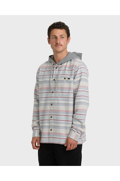 Billabong Baja Hooded Flannel Shirt in Off White, side view