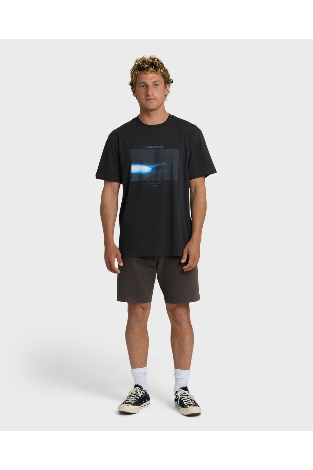 Billabong Night Surf Premium Short Sleeve T-Shirt in Black Vintage, full-length model view