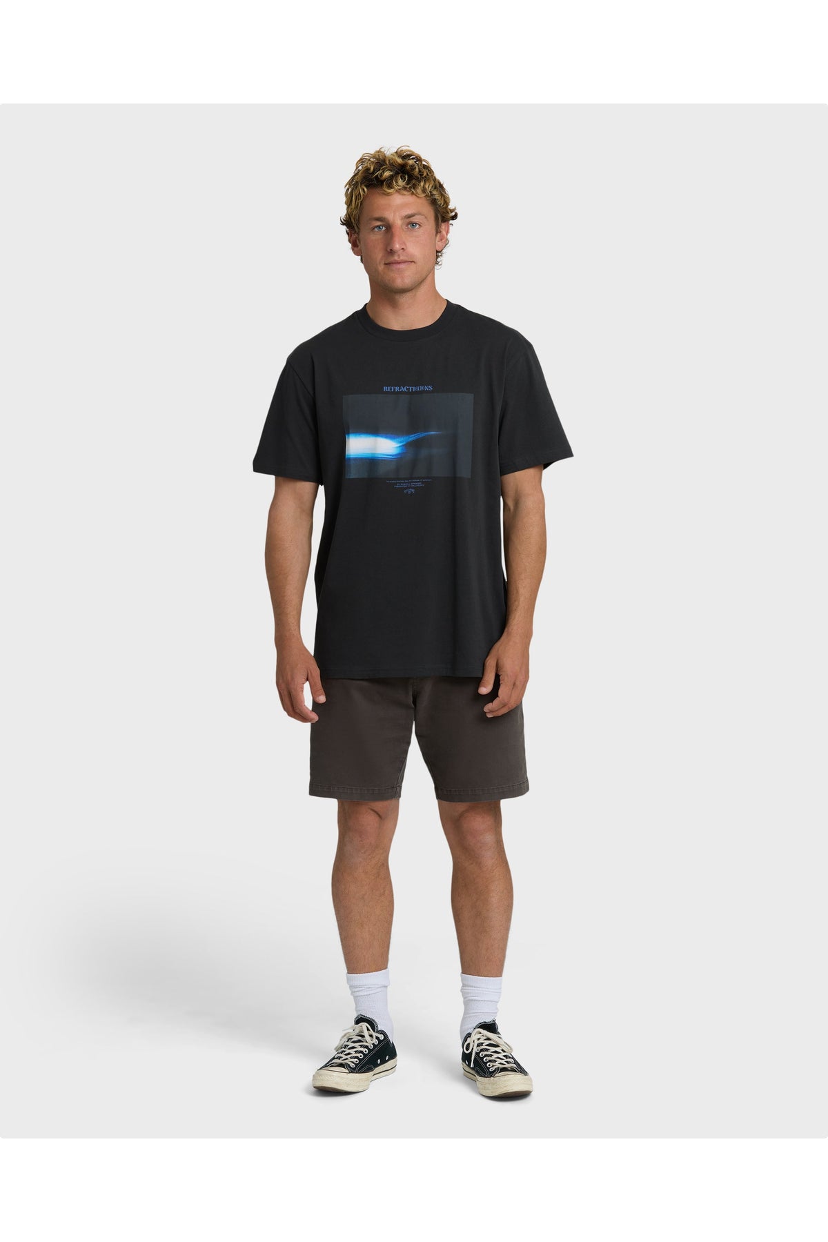 Billabong Night Surf Premium Short Sleeve T-Shirt in Black Vintage, full-length model view