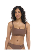 Body Glove Smoothies Edi D-F Cup bikini top in Latte, front view showing square neckline and wide underbust band