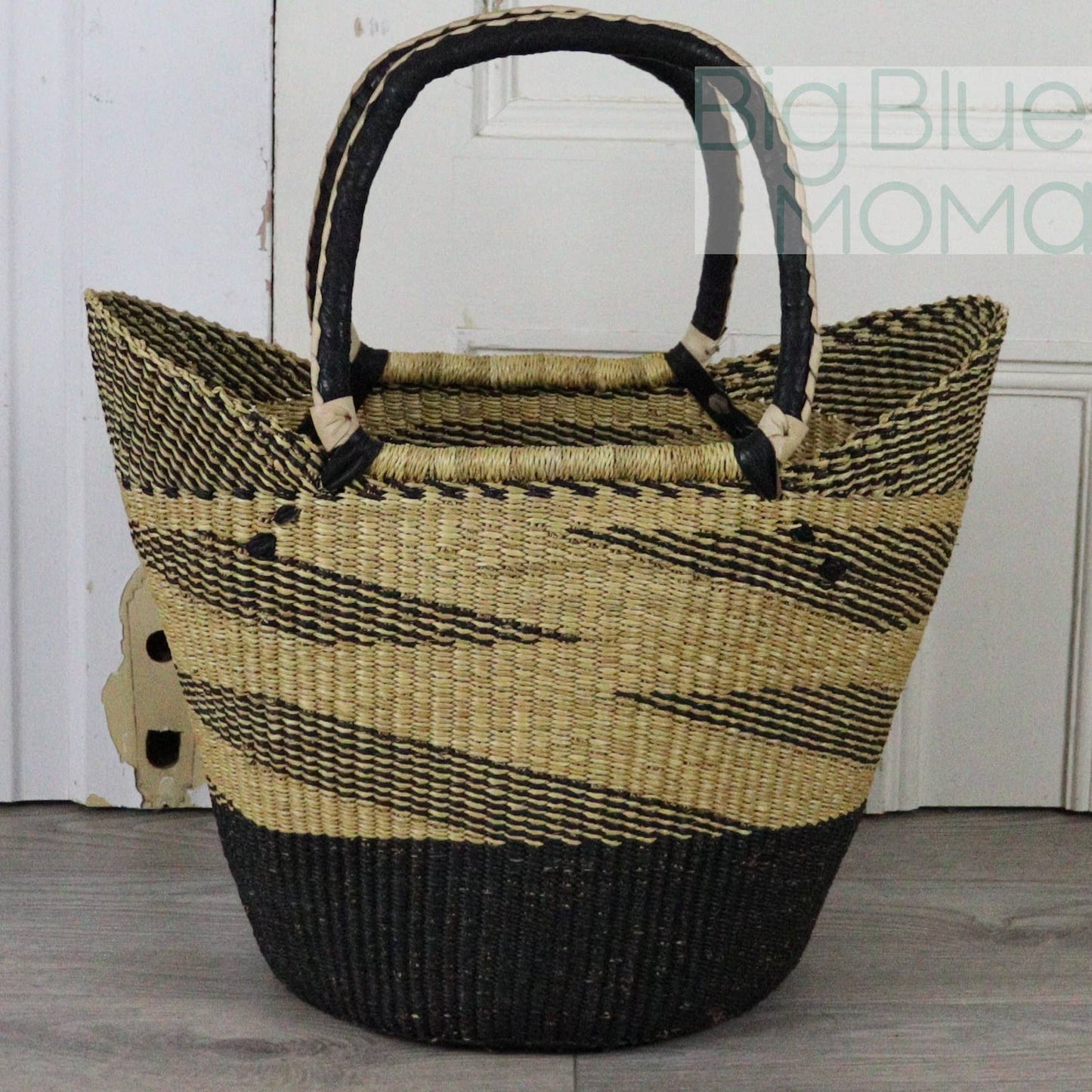 Big Blue Moma Bolga Basket - Large U Shopper - Natural Palette