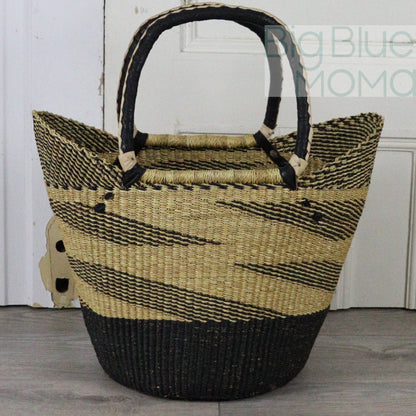 Big Blue Moma Bolga Basket - Large U Shopper - Natural Palette
