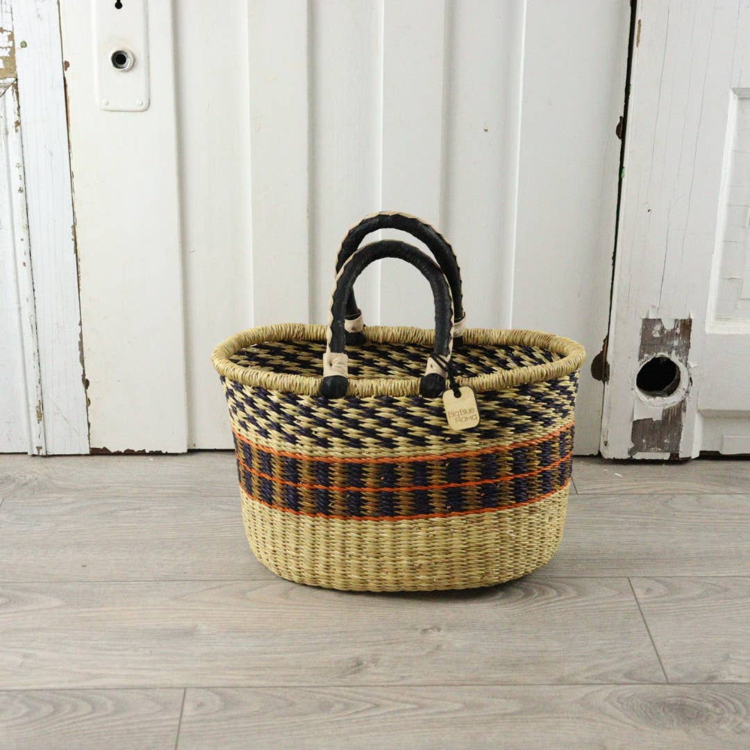 Big Blue Moma Oval Basket with Two Handles Medium - Traditional Palette
