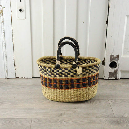 Big Blue Moma Oval Basket with Two Handles Medium - Traditional Palette