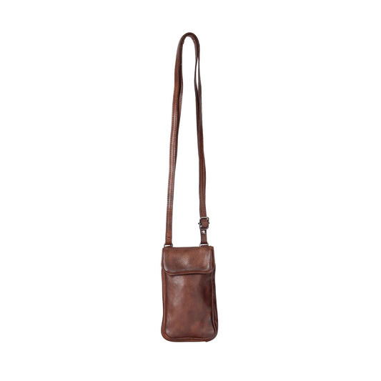 Leather Elk Phone-Shoulder Bag Brown for Women: Black