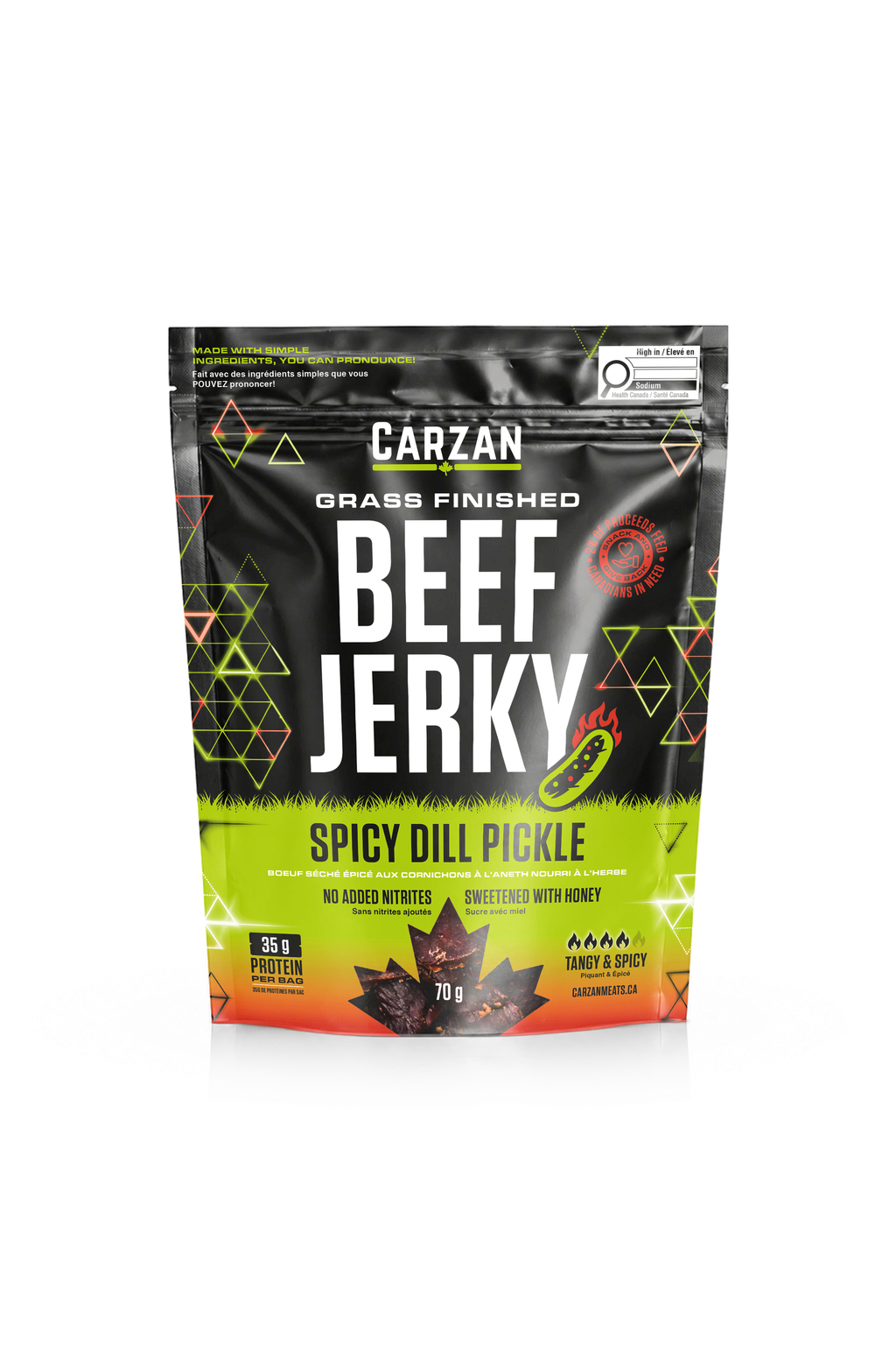 Front of Carzan Spicy Dill Pickle 70g beef jerky bag