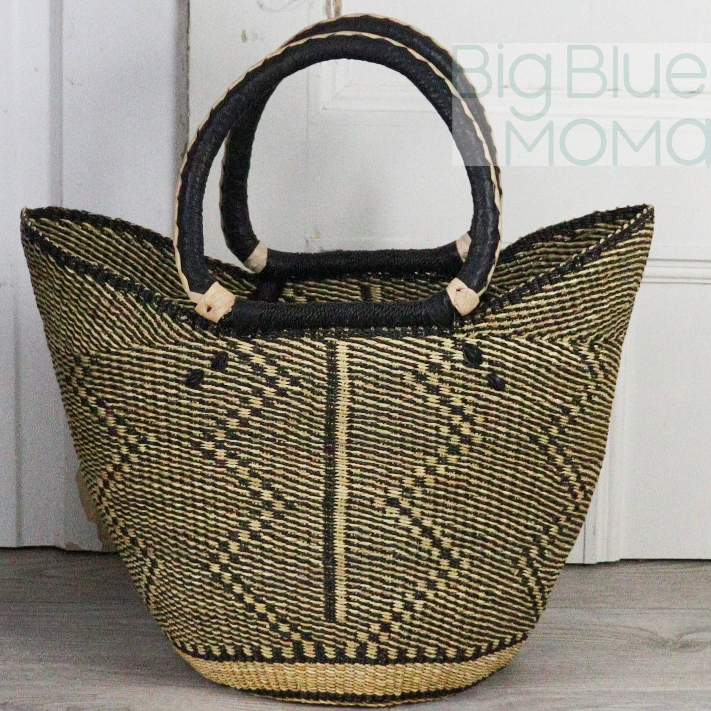 Big Blue Moma Bolga Basket - Large U Shopper - Natural Palette
